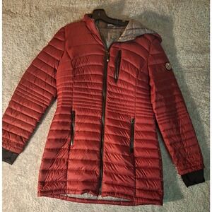 HFX Womens Large Puffer Coat Quilted Burgundy Jacket Outdoors Fall Winter Baggy